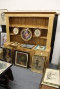 A good large Victorian pine dresser with double Delft rack, the base with a pair of cupboard