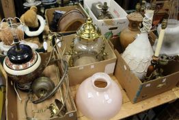 A quantity of table lamps, hanging lanterns etc.