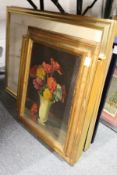A good small collection of paintings and prints to include a still life of flowers in a vase, oil on