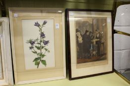 A print of some flowers and a Cries of London print.