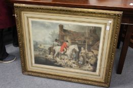 'Outside of a Country Ale House' colour print, in a decorative gilt frame.
