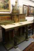 An unusual painted and gilded pine altar table, possibly Russian.