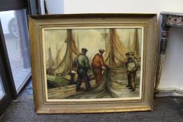 'Fishermen Examining Their Nets' oil on canvas.
