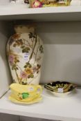 A pottery vase, a Carlton ware sauce boat and a Royal Winton dish.