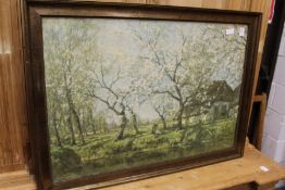 'Rural Scene with a Woman Washing by a River, a Cottage in the Distance'.