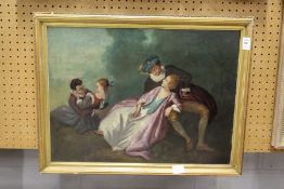 A study of courting couples, oil on board.