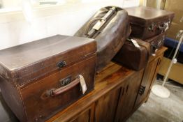 A quantity of old leather luggage to include two doctor's bags.