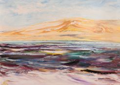 Mark Newman (20th Century). A Vibrant Coastal Scene with Hills beyond, Oil on Canvas, Signed and