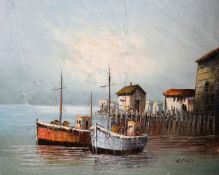 W. Jones, British, a Harbour Scene with Fishing Boats, Oil on Canvas, Signed 17