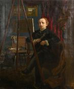 19th/20th century school, portrait of an artist in his studio, oil on canvas, 50