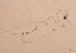 Bernard Reynolds (1915-1997) British, Study of a reclining nude, monogramed and dated '48', pen &