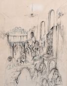 Baruch, A scene of elders reading manuscripts in a place of worship, mixed media, signed, 17