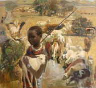 Tesfaye Atsveha (b.1970) Russian, 'Childhood', signed oil on canvas 43