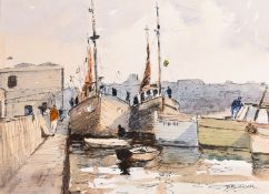 Dudley Burnside (1912-2005) British, 'The Barbican, Plymouth', watercolour, signed and inscribed
