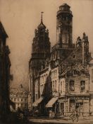 Andrew Affleck (1869-1935) British 'Towers of Calais' etching, signed in pencil 16
