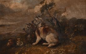 Attributed to J. Langlois, A pair of scenes of resting terriers, oil on canvas, each 8