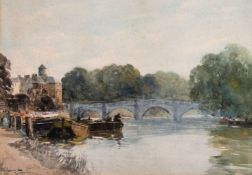 Thomas Swift Hutton (1860 - 1935) British school, a scene of Richmond bridge with figures