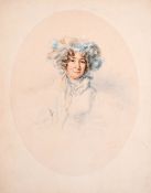 Circle of George Richmond (1809-1896) British, Oval bust length portrait of a lady, watercolour,