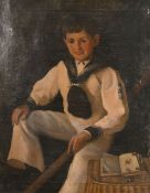 19th century English school. Portrait of a boy in a sailor uniform, oil on canvas, signed