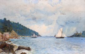 20th century English school, sailing boats before Dartmouth Castle, circa 1920, oil on canvas, 34