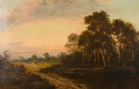 Daniel Sherrin (1869-19 40) British. A country landscape at dusk, oil on canvas, signed 20