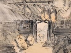 Barbara Doyle, 'Sussex Barn', Scene of a barn interior, ink and Wash, 11