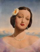 Douglas Swainson (20th century) British, Portrait of a Lady with a coastline and mountains beyond,