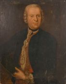 Late 18th century British school, a half-length portrait of a gentleman holding a slate tablet,