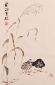 20th century Chinese school, quail amongst foliage, signed and sealed upper left sealed lower right,