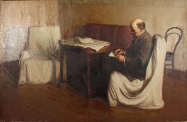 20th Century Russian School. Lenin Seated Making Notes, Oil on Canvas, 35