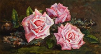 E.S. Ough (early 20th century), A still life study of roses, watercolour, signed, 6.5