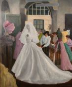 Douglas Swainson (20th century) British, Dressmakers in an interior, oil on canvas, signed and dated
