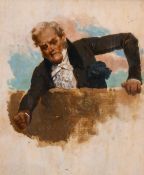 Henry Gillard Glindoni (1852-1913) British, a study of an agitated gentleman, oil on panel, labels