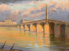 Esther Barbara Nicloux Kerr (1861-1950) British, 'The Bridge, Blois' oil on board, signed and