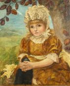 19th century, possibly Russian, portrait of a girl in a landscape, oil on canvas, signed with