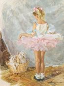 Alexander Averin (b.1952) Russian, 'Young Ballerina And Puppies', signed oil on canvas 13.75