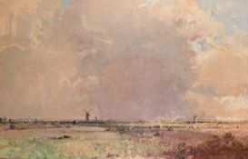 Jeffrey Chatten (B.1938) British, An extensive Norfolk landscape with Windmill, oil on board, signed