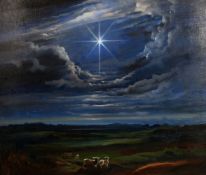 Robert Dumont-Smith (1908-1994) British. Sheep Gazing at a Star with a Rolling Landscape beyond, Oil