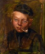 Florence Mezzara (1857-1896) French, a study of a boy smoking a pipe, oil on canvas laid down, 8