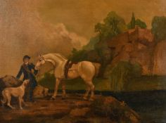 Henry Todhunter (20th century) American, a female figure with a horse and dog in a rocky river