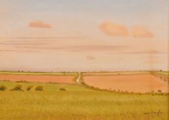 Robert Morson Hughes (1873-1953) British, A pathway through fields, oil on panel, signed, 10