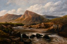 Thomas Morris Ash (1851-1935) British, 'Near Capel Curig, North Wales', anglers by a river, oil on