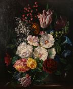Robert Dumont-Smith (1908-1994) British, a still life of mixed flowers in a glass vase, oil on