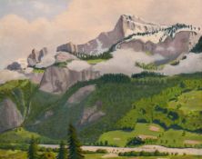 Robert Morson Hughes (1873-1953) British, 'Passing Shadows, Sallanches', An Alpine view, oil on