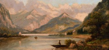 G. Salvi/ Adolph Kaufmann (1848-1916), A pair of paintings of figures in boats on an Alpine lake,