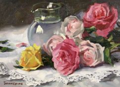 Yevgeny Balakshin (b.1998) Russian, 'Roses and a Carafe', signed oil on canvas, 9.5