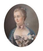 19th century French school, A bust length portrait of an elegant lady, with flowers in her hair,