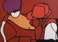 Valerio Adami (B. 1935) Italian, A coloured lithograph of figures, signed and numbered 21/75 in