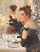 Konstantin Razumov (b.1974) Russian, 'Reflections At Dinner', signed oil on canvas 19.5
