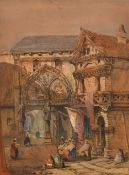 19th Century Continental School. A Scene of Figures in a busy street and another of figures